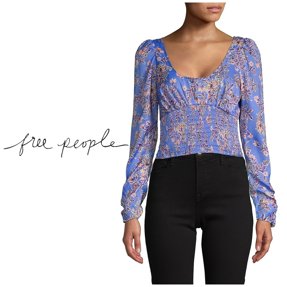 NWT Free People Long Sleep Top Bluebell Combo